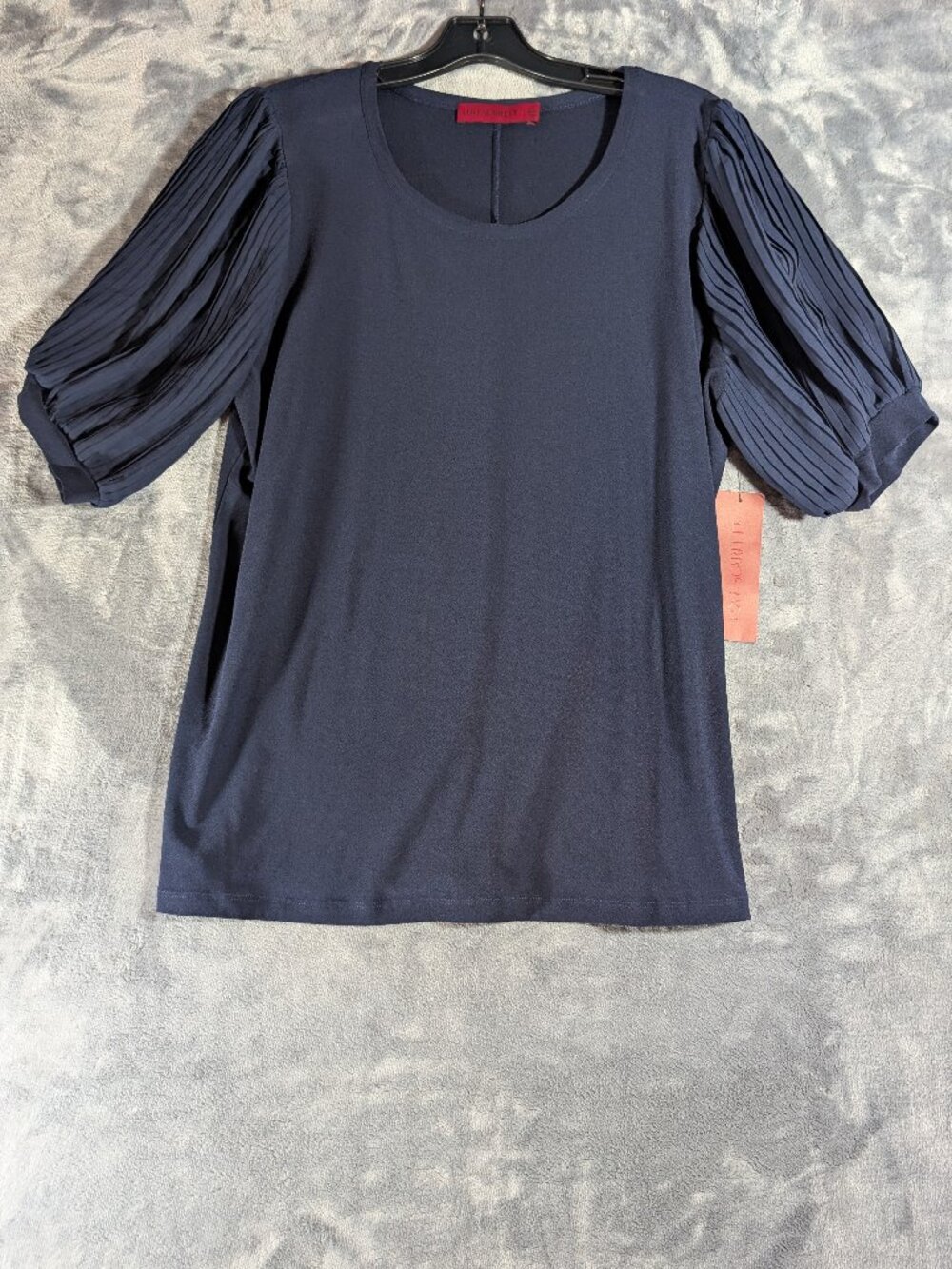 Love Scarlett Womens XL Baltic Sea Navy Short Sleeve Pleated Top